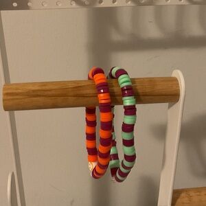 Stretch Beaded Bracelet Bundle - Orange, Purple & Mint